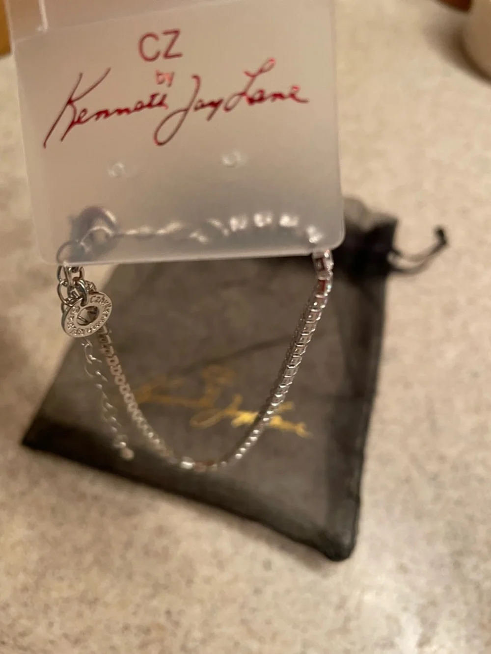 Kenneth Jay Lane Silver-Tone Clear Crystal Tennis Bracelet - Picture 4 of 4